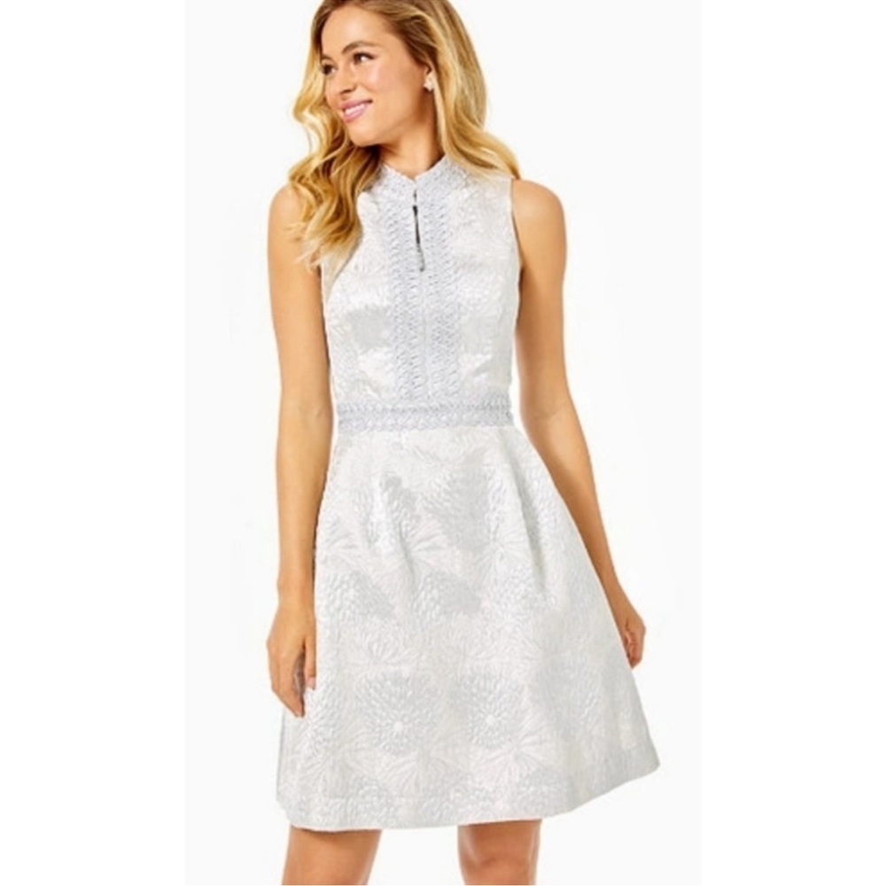 Lilly Pulitzer Franci Dress in Seaside Grey Full Bloom Brocade